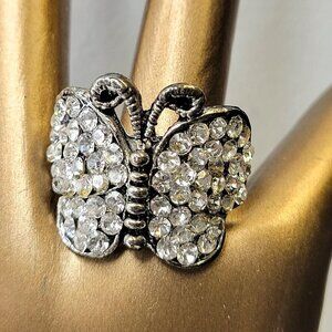 Vintage Crystal Butterfly Adjustable Ring